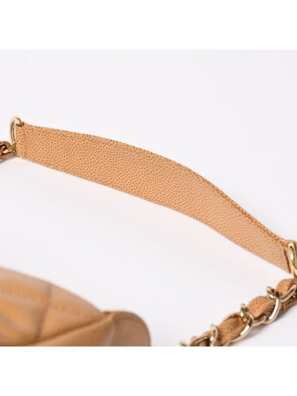 Chanel Chain Bag CC Logo Patch Caviar Leather Beige Gold